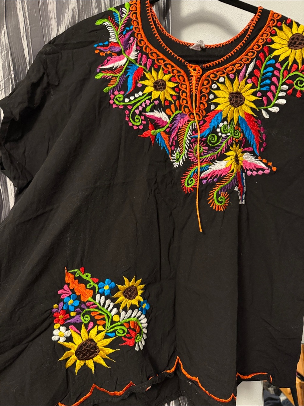 Black Embroidered Floral Tunic Top